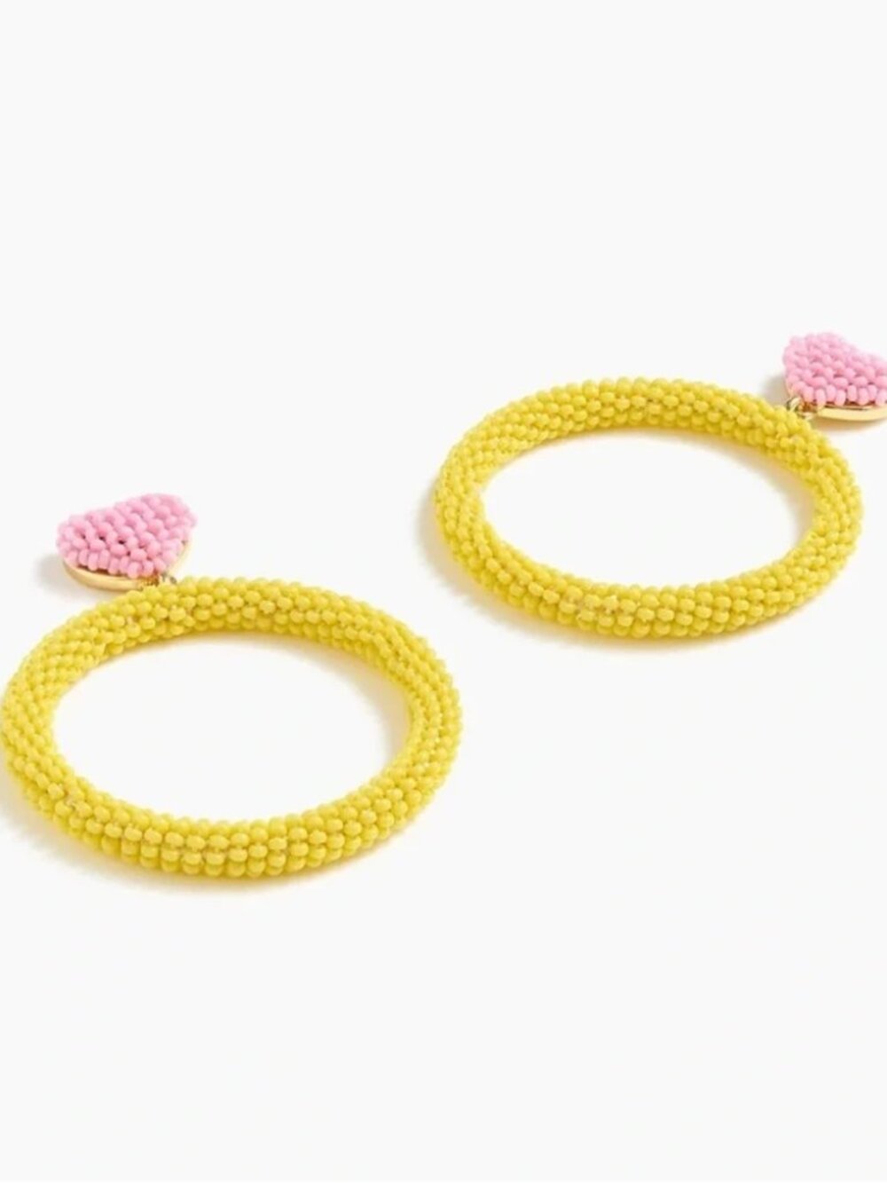 Alison Lou X J.Crew beaded heart drop-hoop earrings-K0839-SWEET LEMON-NWT